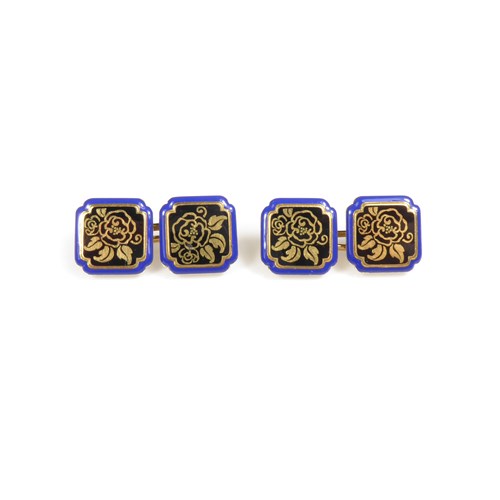 Pair of Art Deco enamel and gold square panel cufflinks